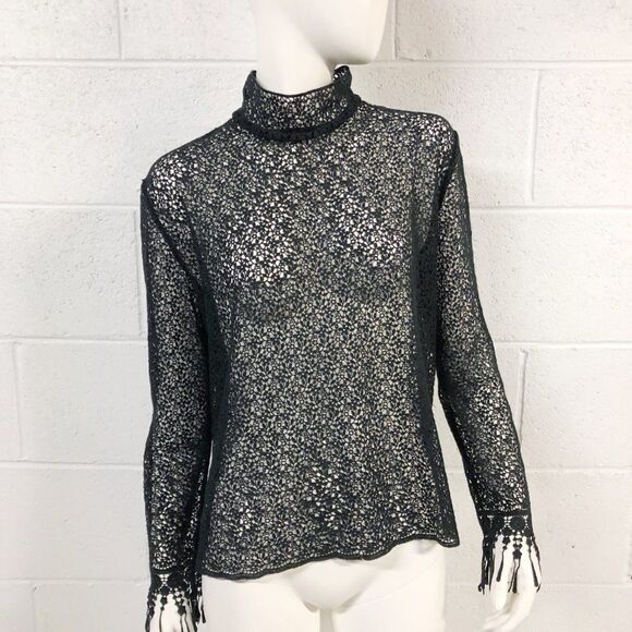 Saloni Mia Black Lace Fringed Cuff Top - Picture 1 of 8